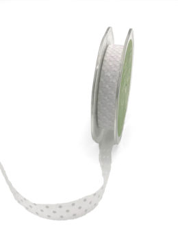 white organza ribbon with white polka dots