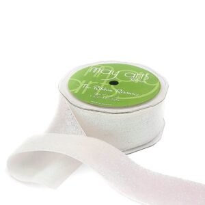1.5 Inch Woven Metallic Velvet Ribbon with Woven Edge - 377-15-72 Iridescent White