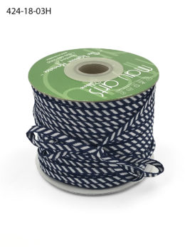 navy and white diagonal stripe woven ribbon