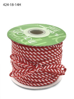 red and white diagonal stripe woven ribbon