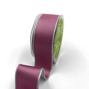 1.5 Inch Satin Metallic Reversible Ribbon with Woven Edge - 428-15-19S Dusty Pink/Silver (New) 15yrds