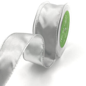 silver and white reversible woven satin ribbon