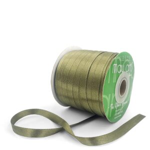 ~3/8 Inch (9MM) Luster Double Faced Satin Ribbon with Woven Edge - HA-38-16L OLIVE LUSTER