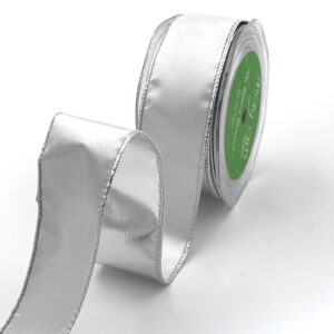 white and silver reversible metallic wired ribbon