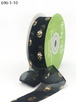 black hazy gold polka dot chiffon ribbon