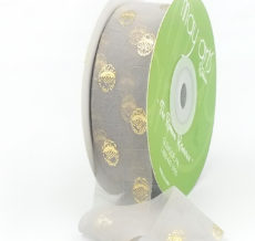 gray hazy gold polka dot chiffon ribbon