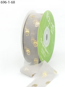 gray hazy gold polka dot chiffon ribbon