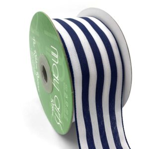 2 Inch Striped Ribbon with Woven Edge - 365-2-03 NAVY/WHITE