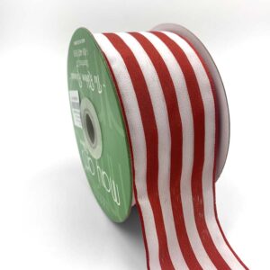 2 Inch Striped Ribbon with Woven Edge - 365-2-14 RED/WHITE