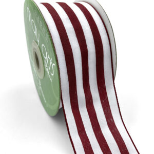 2 Inch Striped Ribbon with Woven Edge - 365-2-24 BURGUNDY/WHITE
