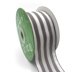 2 Inch Striped Ribbon with Woven Edge - 365-2-31 GREY/WHITE