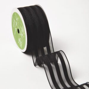 1.5 Inch Sheer with Woven Stripes Ribbon with Wired Edge - 544-15-10 black