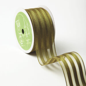 1.5 Inch Sheer with Woven Stripes Ribbon with Wired Edge - 544-15-16 Olive
