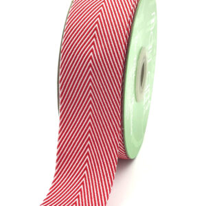 1.5 Inch Twill Chevron Stripe Ribbon with Woven Edge - 382-15-14 Red