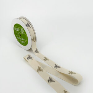3/4 Inch Ivory Canvas Printed Ribbon with Woven Edge - 413-34-1 Bees