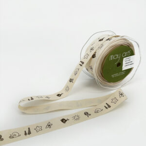 3/4 Inch Ivory Canvas Printed Ribbon with Woven Edge - 413-34-15 Spring Childrens Theme