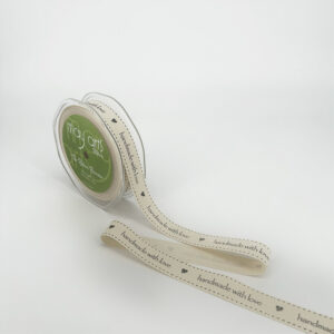3/4 Inch Ivory Canvas Printed Ribbon with Woven Edge - 413-34-16 Handmade With Love