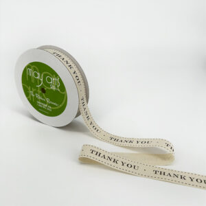 3/4 Inch Ivory Canvas Printed Ribbon with Woven Edge - 413-34-17 Thank You