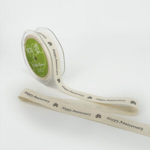 3/4 Inch Ivory Canvas Printed Ribbon with Woven Edge - 413-34-19 Happy Anniversary
