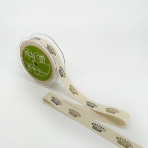 3/4 Inch Ivory Canvas Printed Ribbon with Woven Edge - 413-34-2 Crowns