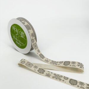3/4 Inch Ivory Canvas Printed Ribbon with Woven Edge - 413-34-20 Snowflakes