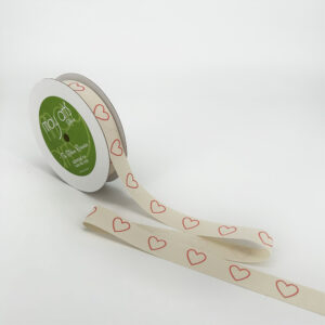 3/4 Inch Ivory Canvas Printed Ribbon with Woven Edge - 413-34-31 HEART OUTLINE