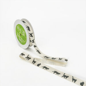 3/4 Inch Ivory Canvas Printed Ribbon with Woven Edge - 413-34-33 Cat Silhouette