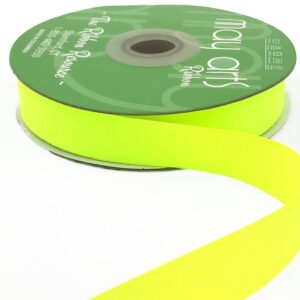~3/4 Inch Light-Weight Flat Grosgrain Ribbon with Woven Edge - GN-34-57 Neon Yellow