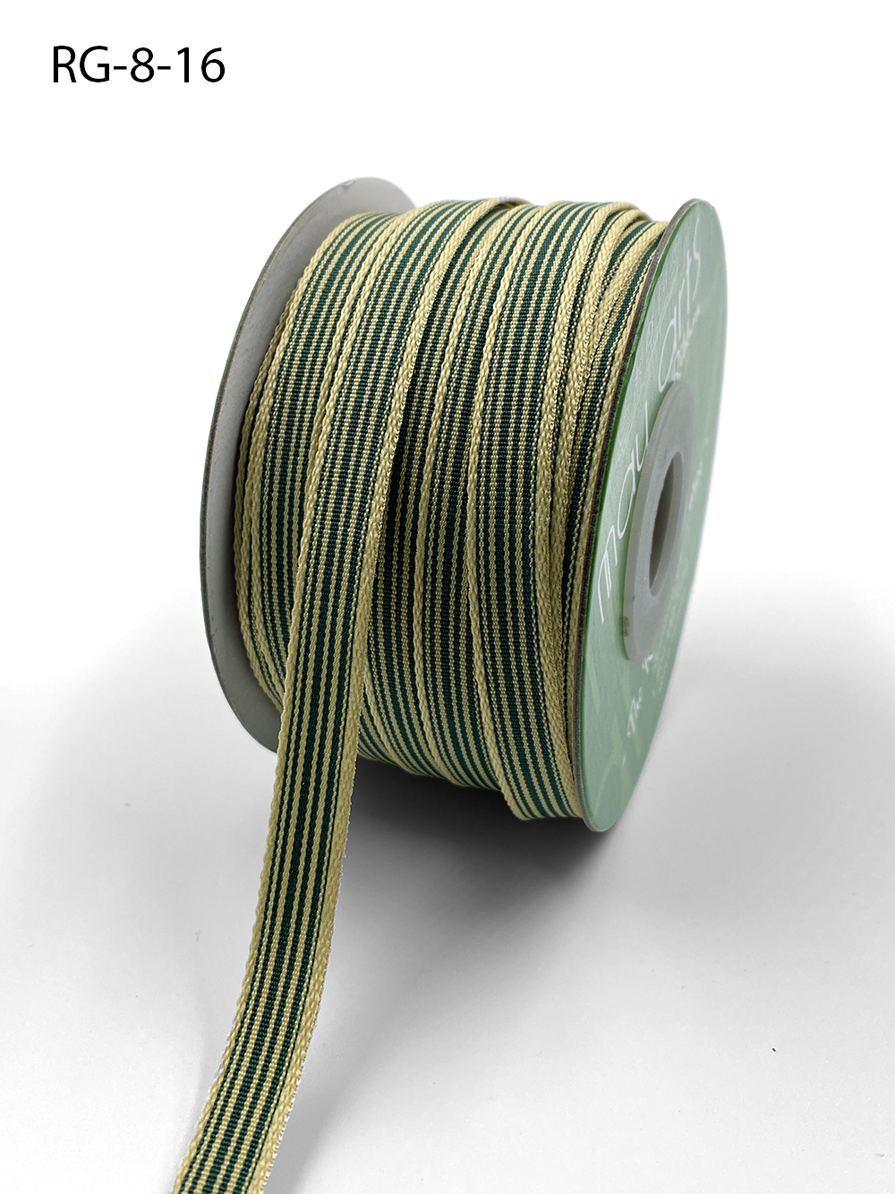 May Arts 1cm Wide Ribbon, Green Grosgrain Stripe