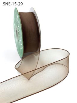 1.5 Inch Soft Sheer Ribbon with Thin Solid Edge - SNE-15-29 LIGHT BROWN