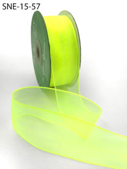 1.5 Inch Soft Sheer Ribbon with Thin Solid Edge - SNE-15-57 Neon Yellow