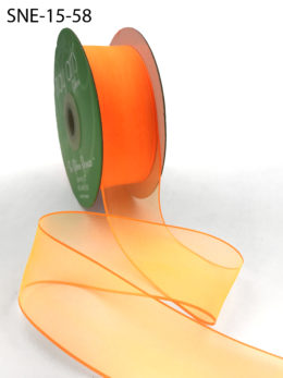 1.5 Inch Soft Sheer Ribbon with Thin Solid Edge - SNE-15-58 Neon Orange