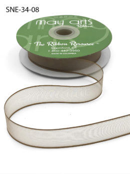 3/4 Inch Soft Sheer Ribbon with Thin Solid Edge - SNE-34-08 Taupe