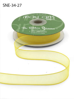 3/4 Inch Soft Sheer Ribbon with Thin Solid Edge - SNE-34-27 Neon Yellow