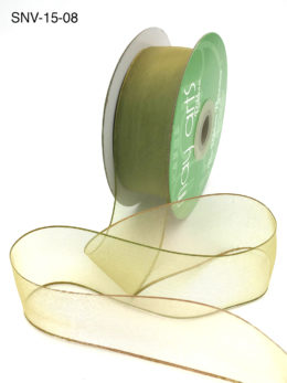 1.5 Inch Soft Variegated (multi-color) Sheer Ribbon with Thin Solid Edge - SNV-15-08 Moss/Taupe