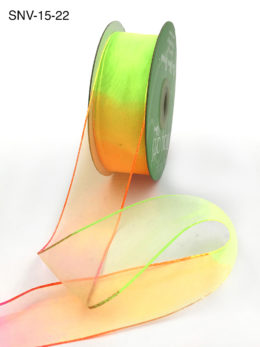 1.5 Inch Soft Variegated (multi-color) Sheer Ribbon with Thin Solid Edge - SNV-15-22 Neon Orange/Neon Green/Neon Pink