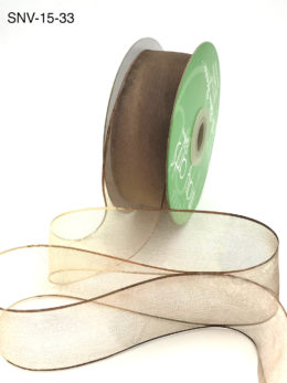 1.5 Inch Soft Variegated (multi-color) Sheer Ribbon with Thin Solid Edge - SNV-15-33 Tan/Brown