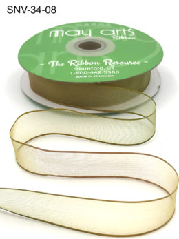 3/4 Inch Soft Variegated (multi-color) Sheer Ribbon with Thin Solid Edge - SNV-34-08 Moss/Taupe