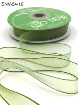 3/4 Inch Soft Variegated (multi-color) Sheer Ribbon with Thin Solid Edge - SNV-34-16 Sage/Olive