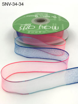 3/4 Inch Soft Variegated (multi-color) Sheer Ribbon with Thin Solid Edge - SNV-34-34 Neon Pink/Neon Blue