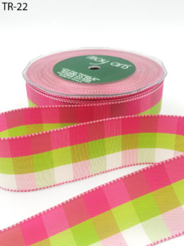 1.5 Inch Solid Plaid/Checkerboard Ribbon - TR22 - PINK/WHITE/PARROT GREEN