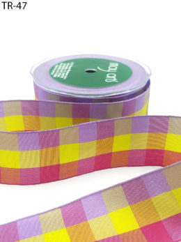 1.5 Inch Solid Plaid/Checkerboard Ribbon - TR47 - PURPLE/FUCHSIA/PARROT GREEN