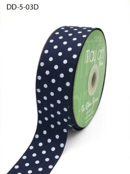 1.5 Inch Grosgrain Printed Dots Ribbon with Woven Edge - DD-5-03D NAVY/WHITE DOTS