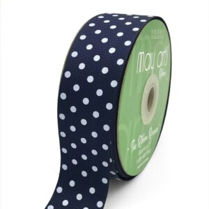 1.5 Inch Grosgrain Printed Dots Ribbon with Woven Edge - DD-5-03D NAVY/WHITE DOTS