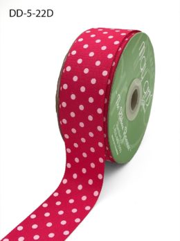 1.5 Inch Grosgrain Printed Dots Ribbon with Woven Edge - DD-5-22D FUCHSIA/WHITE DOTS