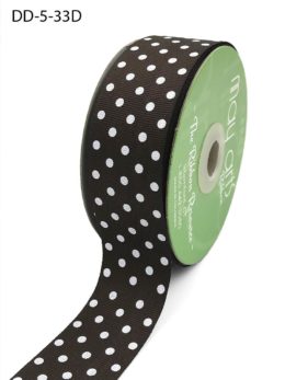 1.5 Inch Grosgrain Printed Dots Ribbon with Woven Edge - DD-5-33D BROWN/WHITE DOTS