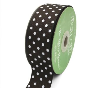 1.5 Inch Grosgrain Printed Dots Ribbon with Woven Edge - DD-5-33D BROWN/WHITE DOTS