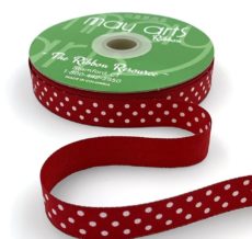 5/8 Inch Grosgrain Printed Dots Ribbon with Woven Edge - DD-8-14D RED/WHITE DOTS