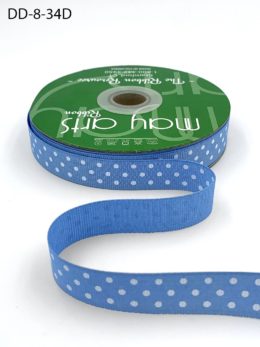 5/8 Inch Grosgrain Printed Dots Ribbon with Woven Edge - DD-8-34D LIGHT BLUE/WHITE DOTS