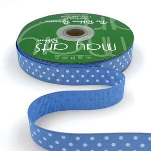 5/8 Inch Grosgrain Printed Dots Ribbon with Woven Edge - DD-8-34D LIGHT BLUE/WHITE DOTS